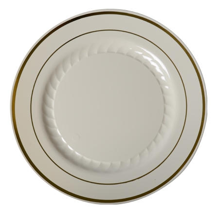 510-BO Ivory 10" Round Plates  with Gold Trim - 120 (10/12)