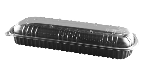 4402052 M1670P MicroRave Black  Full Slab Rib Container w/ 