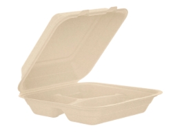 90FBRHT3 Fiber/Pulp 9"x9"  3-Comp. Hinged Containers - 