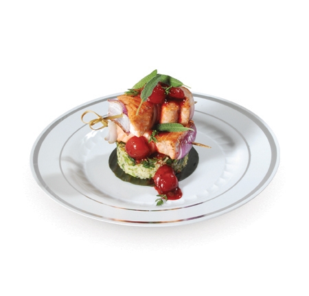 507-WH White 7" Plastic Plates with Silver Trim - 150