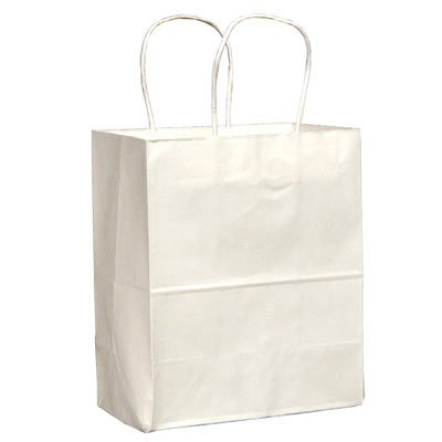 84598 White 8" x 4.75" x 10" 60# Handled Shopping Bags -